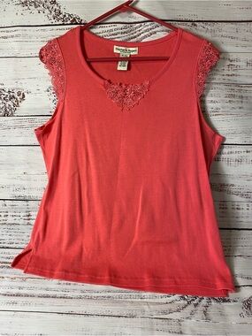 Stephanie Rogers Coral Lace-Accent Sleeveless Tank Sz-Xl